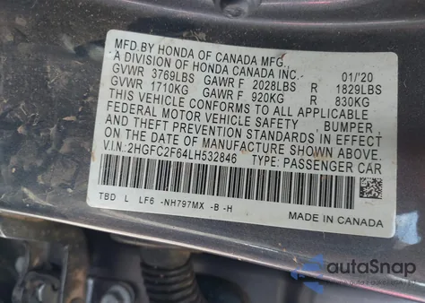 2020 Honda Civic Lx from USA, damaged, VIN 2HGFC2F64LH532846